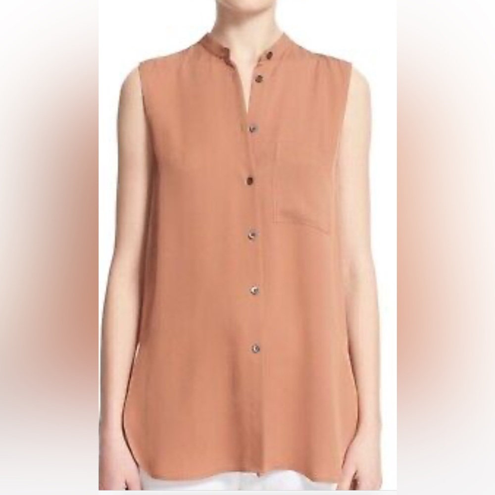 Theory Hinzin modern mocha color sleeveless silk shirt